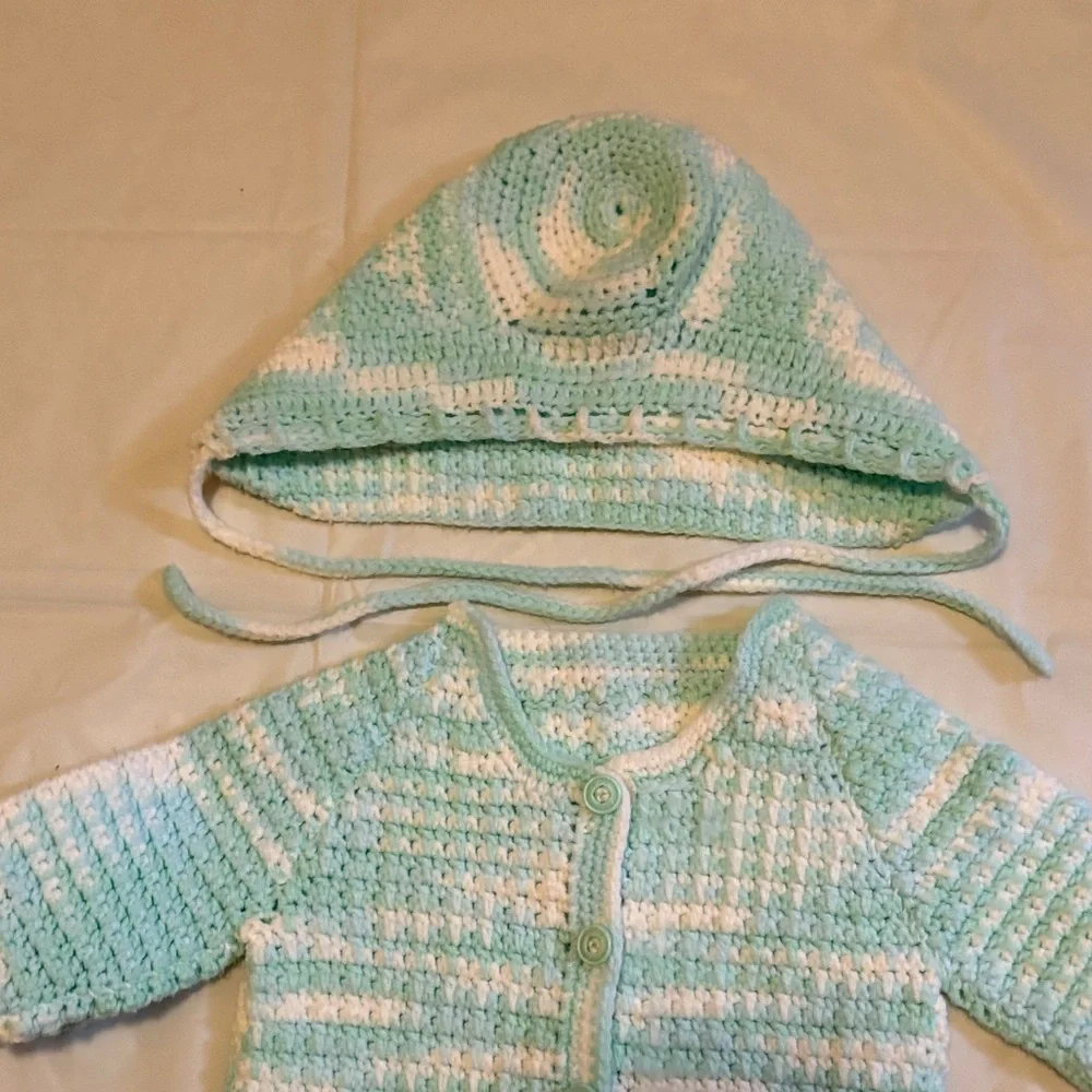 Handmade Baby Crochet Sweater and Bonnet - Picture 6 of 6